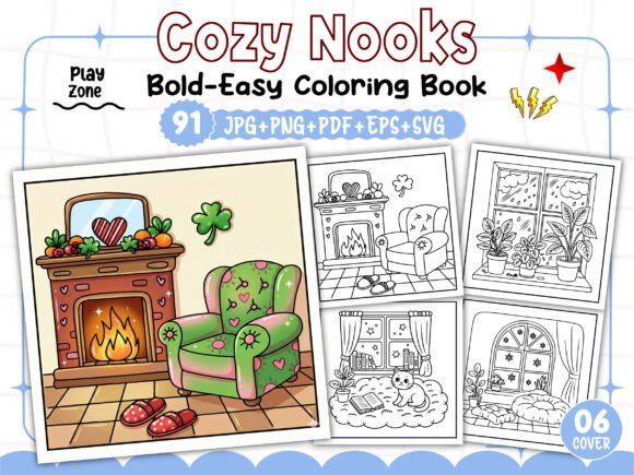 Download Bold and Easy Cozy Nooks Coloring Book - Easy Collection